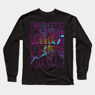 Hangzhou, China City Map Typography - Neon Long Sleeve T-Shirt